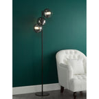 LYC4922 Lycia 3 Light Floor Lamp Matt Black and Smoked Ombre Glass