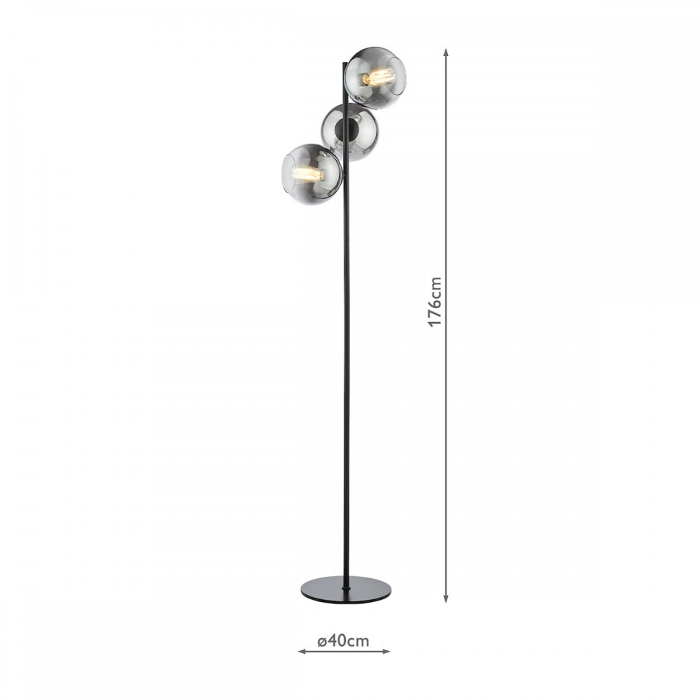LYC4922 Lycia 3 Light Floor Lamp Matt Black and Smoked Ombre Glass