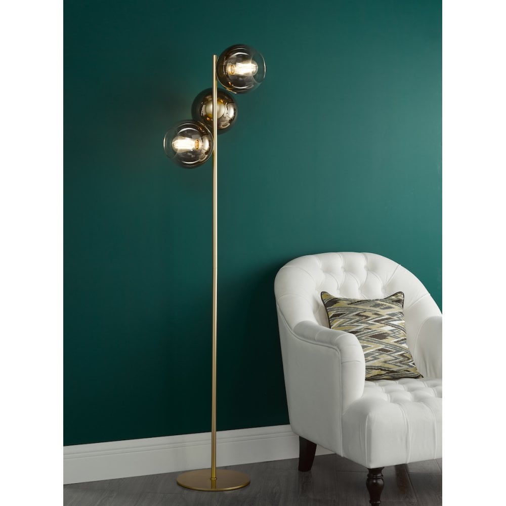 Lycia 3 Light Floor  Lamp Satin Gold and Gold Ombre Glass