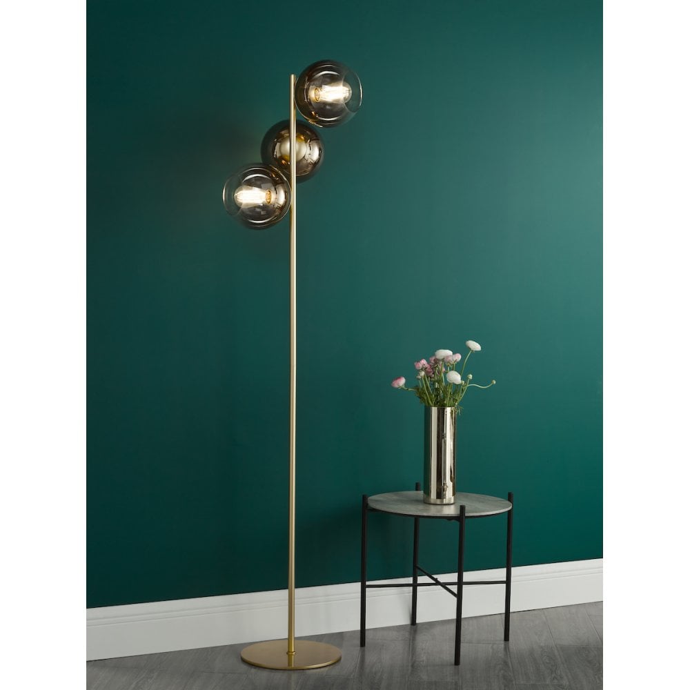 Lycia 3 Light Floor  Lamp Satin Gold and Gold Ombre Glass