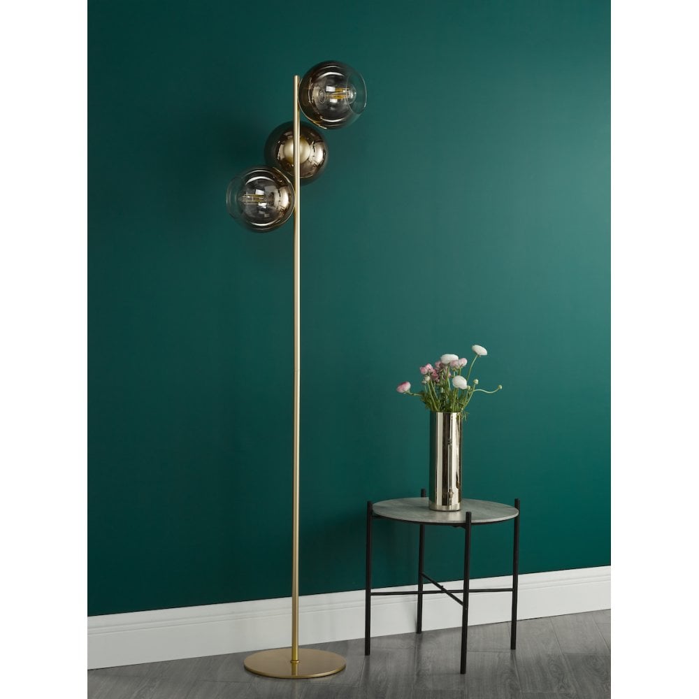 Lycia 3 Light Floor  Lamp Satin Gold and Gold Ombre Glass