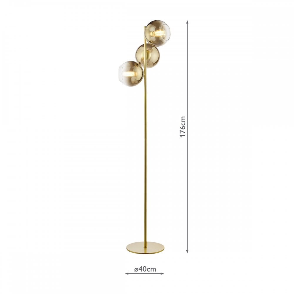 Lycia 3 Light Floor  Lamp Satin Gold and Gold Ombre Glass