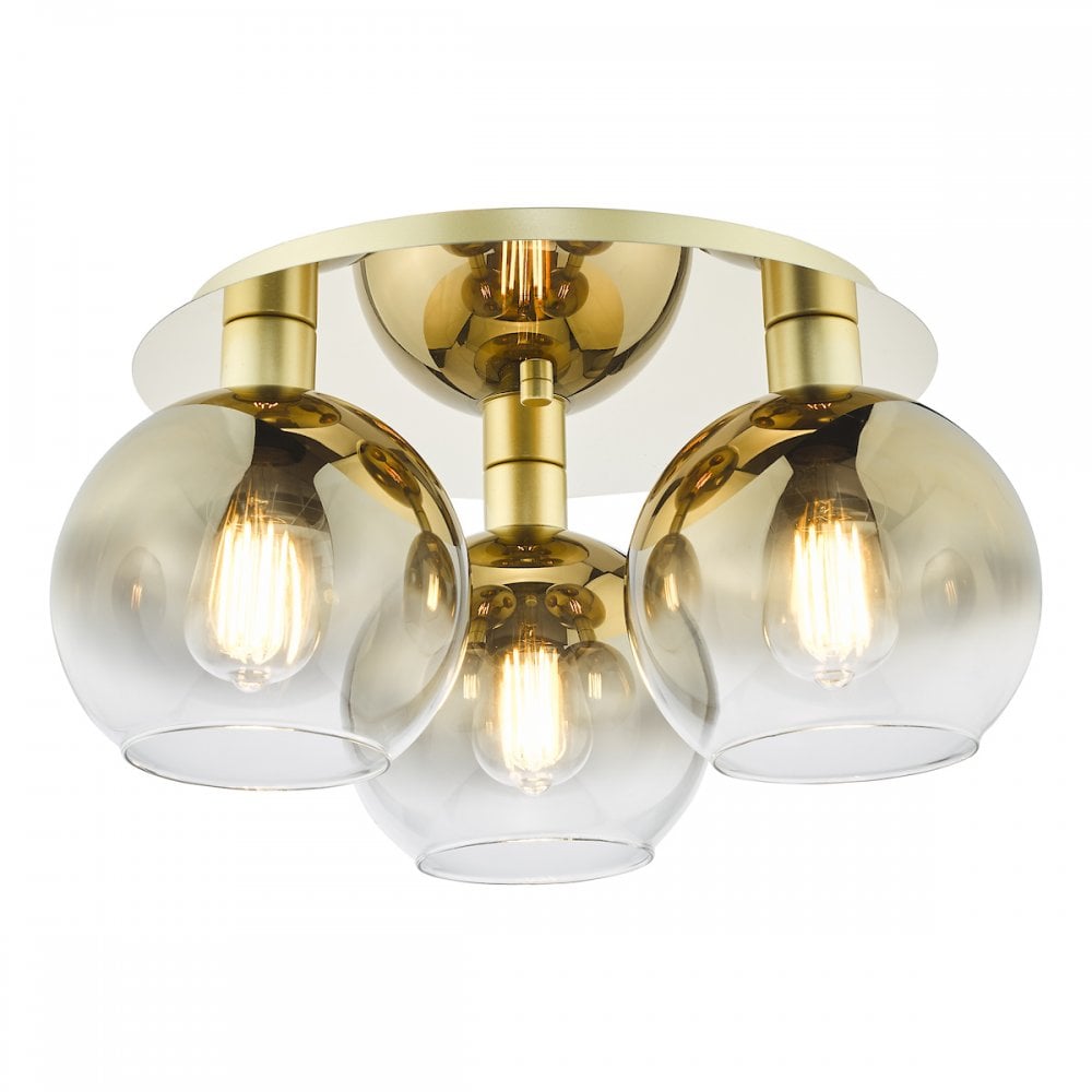 LYC5335 Lycia 3 Light Flush Satin Gold and Gold Ombre Glass