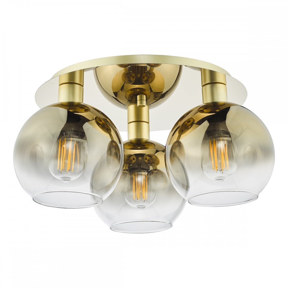 LYC5335 Lycia 3 Light Flush Satin Gold and Gold Ombre Glass