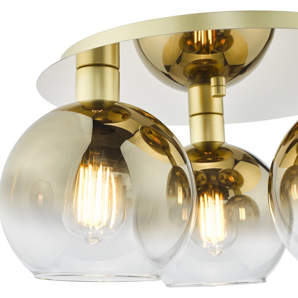 LYC5335 Lycia 3 Light Flush Satin Gold and Gold Ombre Glass