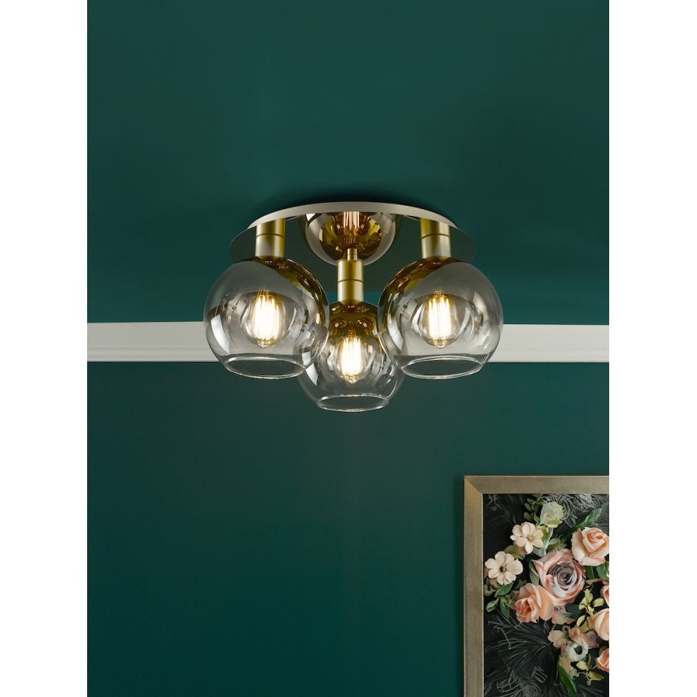 LYC5335 Lycia 3 Light Flush Satin Gold and Gold Ombre Glass
