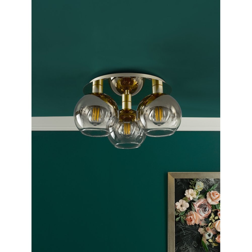 LYC5335 Lycia 3 Light Flush Satin Gold and Gold Ombre Glass