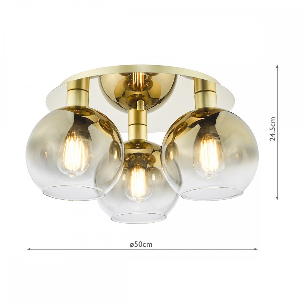LYC5335 Lycia 3 Light Flush Satin Gold and Gold Ombre Glass