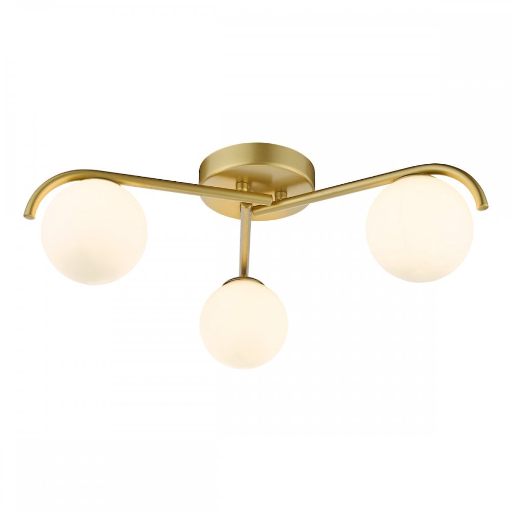 Orlena 3 Light Flush Satin Gold and Opal Glass