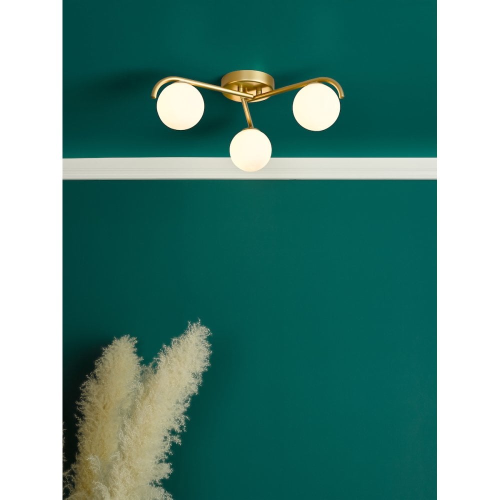 Orlena 3 Light Flush Satin Gold and Opal Glass