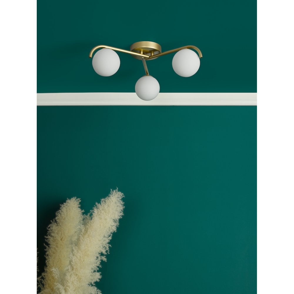Orlena 3 Light Flush Satin Gold and Opal Glass