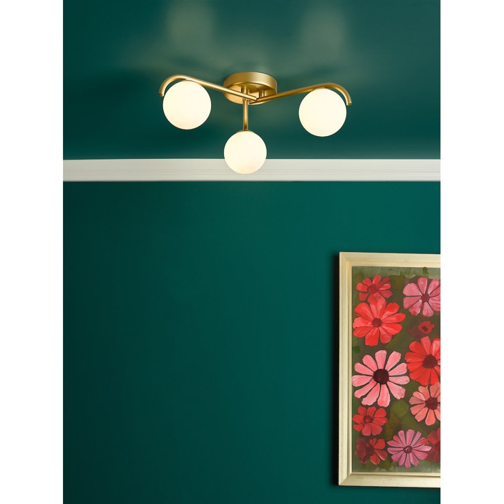 Orlena 3 Light Flush Satin Gold and Opal Glass