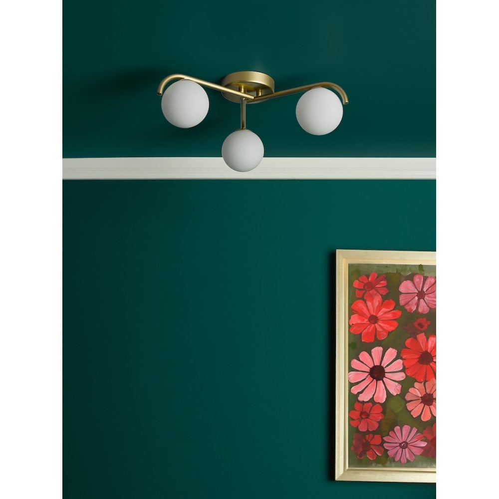 Orlena 3 Light Flush Satin Gold and Opal Glass