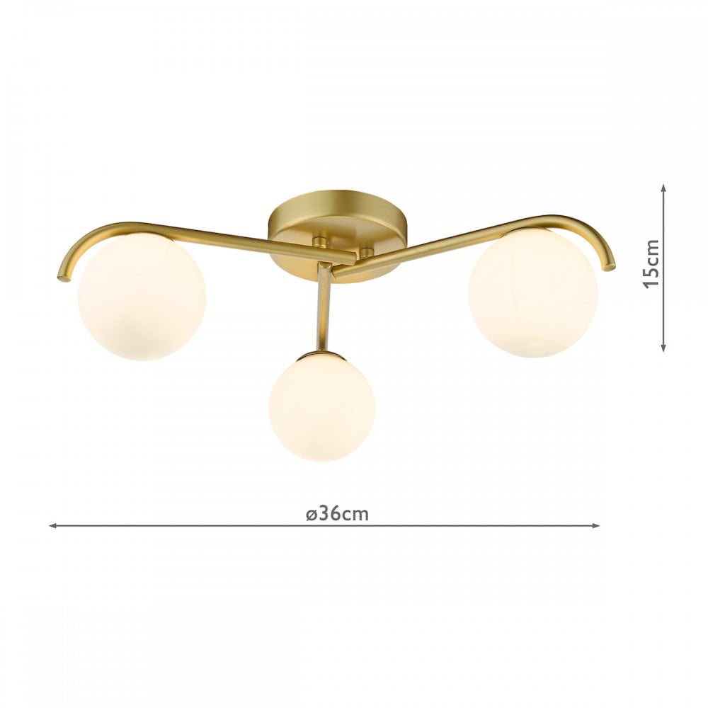 Orlena 3 Light Flush Satin Gold and Opal Glass
