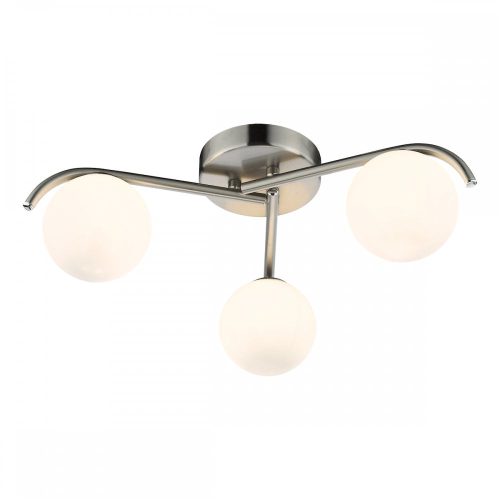 ORL5346 Orlena 3 Light Flush Satin Chrome and Opal Glass