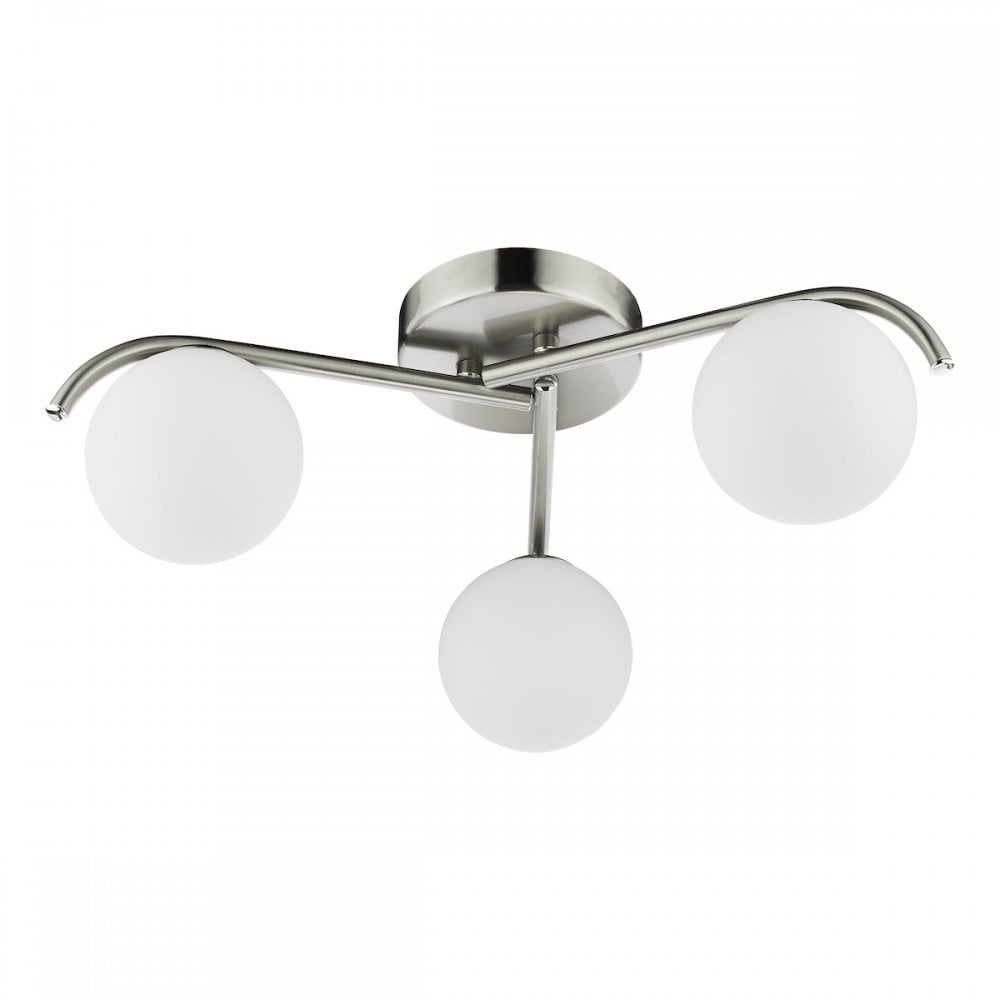 Orlena 3 Light Flush Satin Chrome and Opal Glass