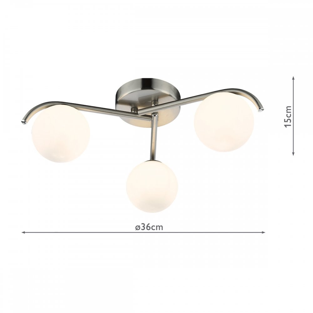 Orlena 3 Light Flush Satin Chrome and Opal Glass