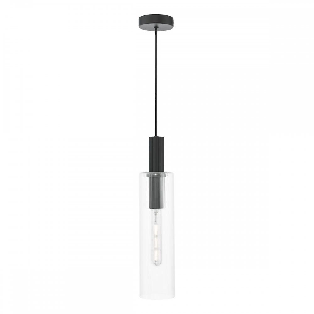RUB0122 Ruben Pendant Satin Black and Ribbed Glass