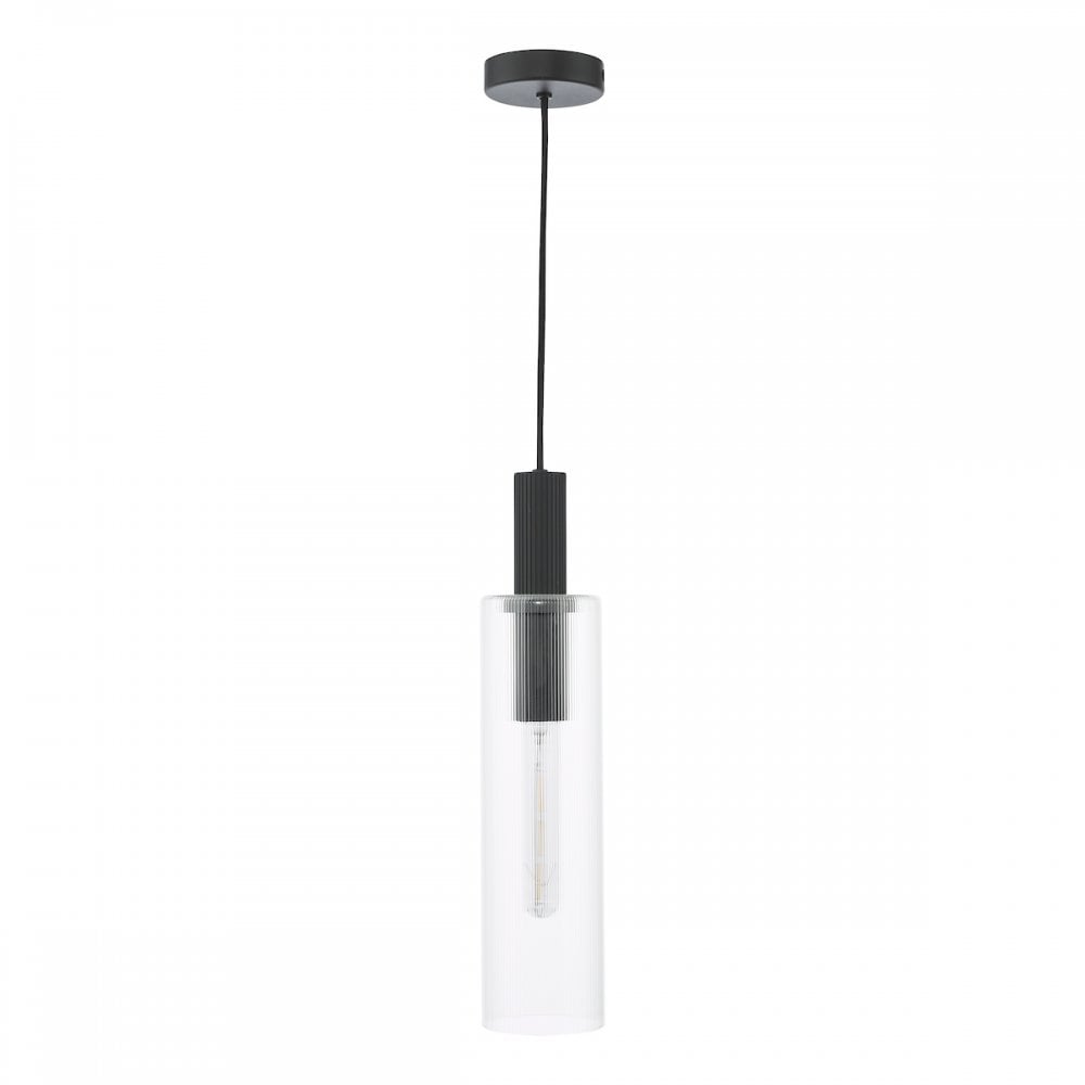 RUB0122 Ruben Pendant Satin Black and Ribbed Glass