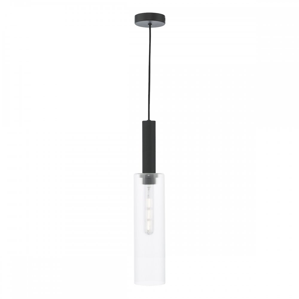 RUB0122 Ruben Pendant Satin Black and Ribbed Glass
