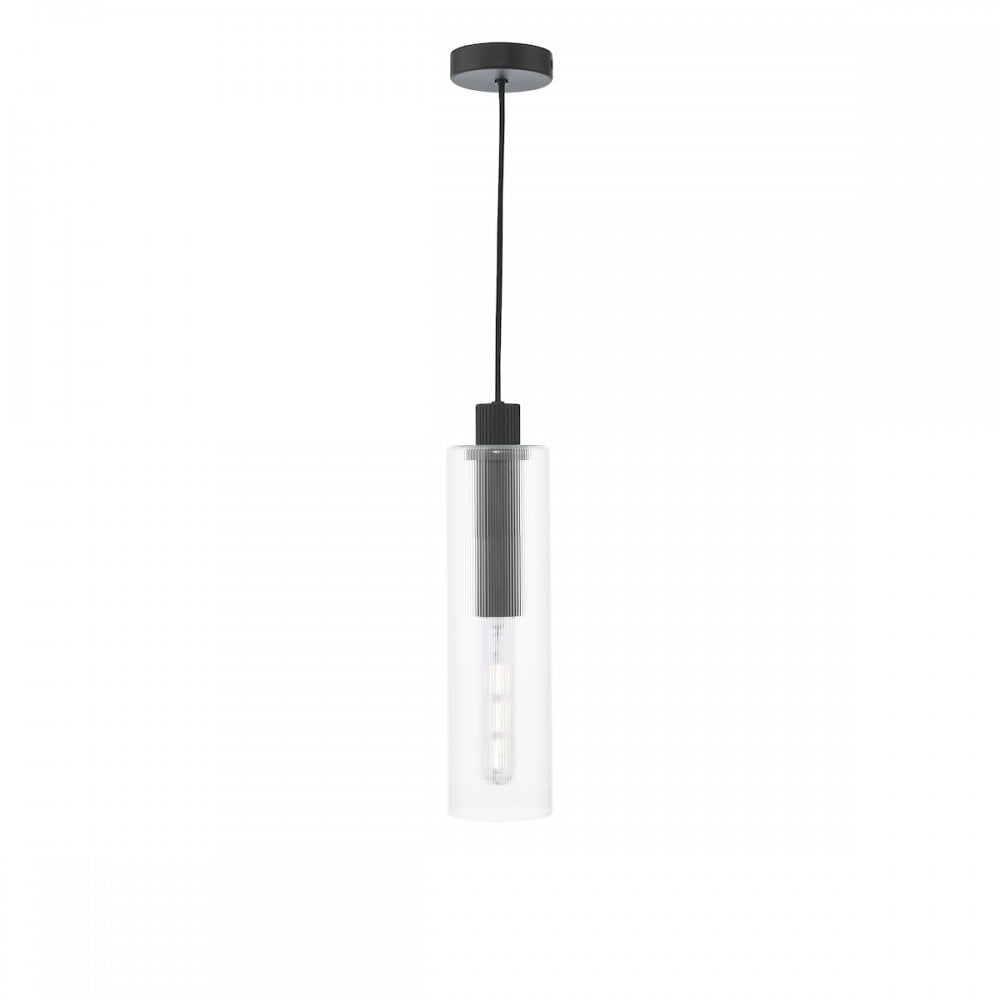 RUB0122 Ruben Pendant Satin Black and Ribbed Glass