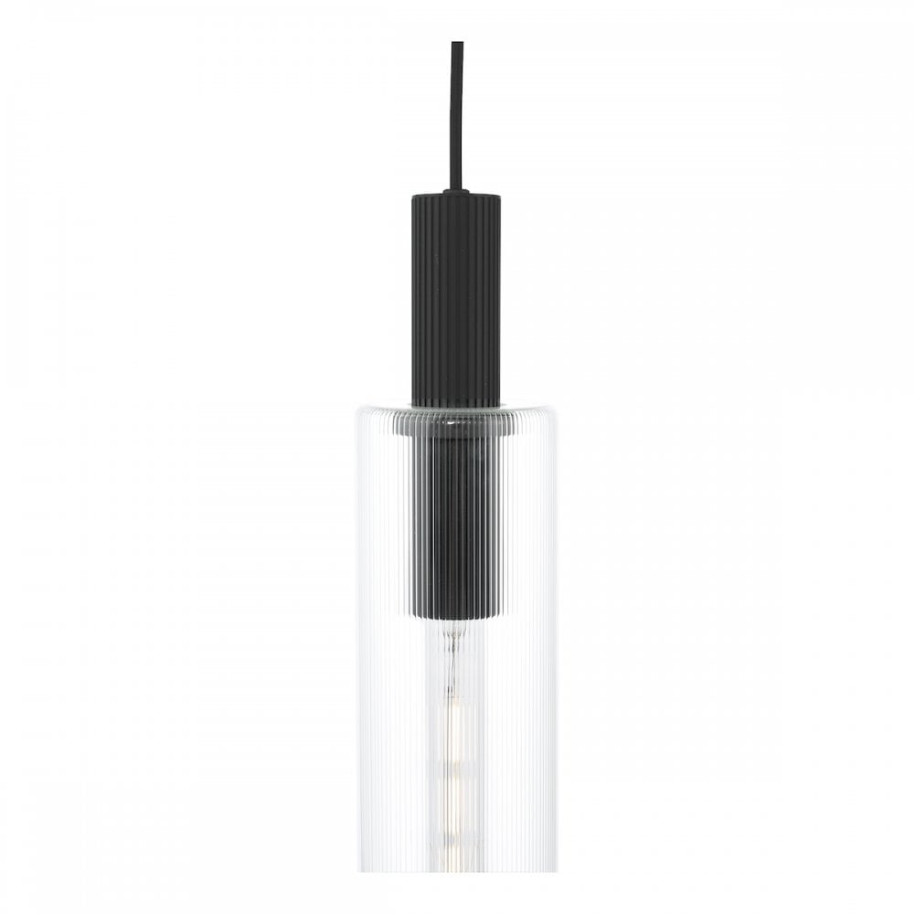 RUB0122 Ruben Pendant Satin Black and Ribbed Glass