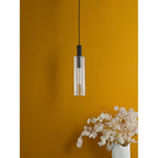 RUB0122 Ruben Pendant Satin Black and Ribbed Glass
