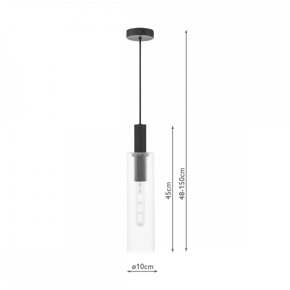 RUB0122 Ruben Pendant Satin Black and Ribbed Glass