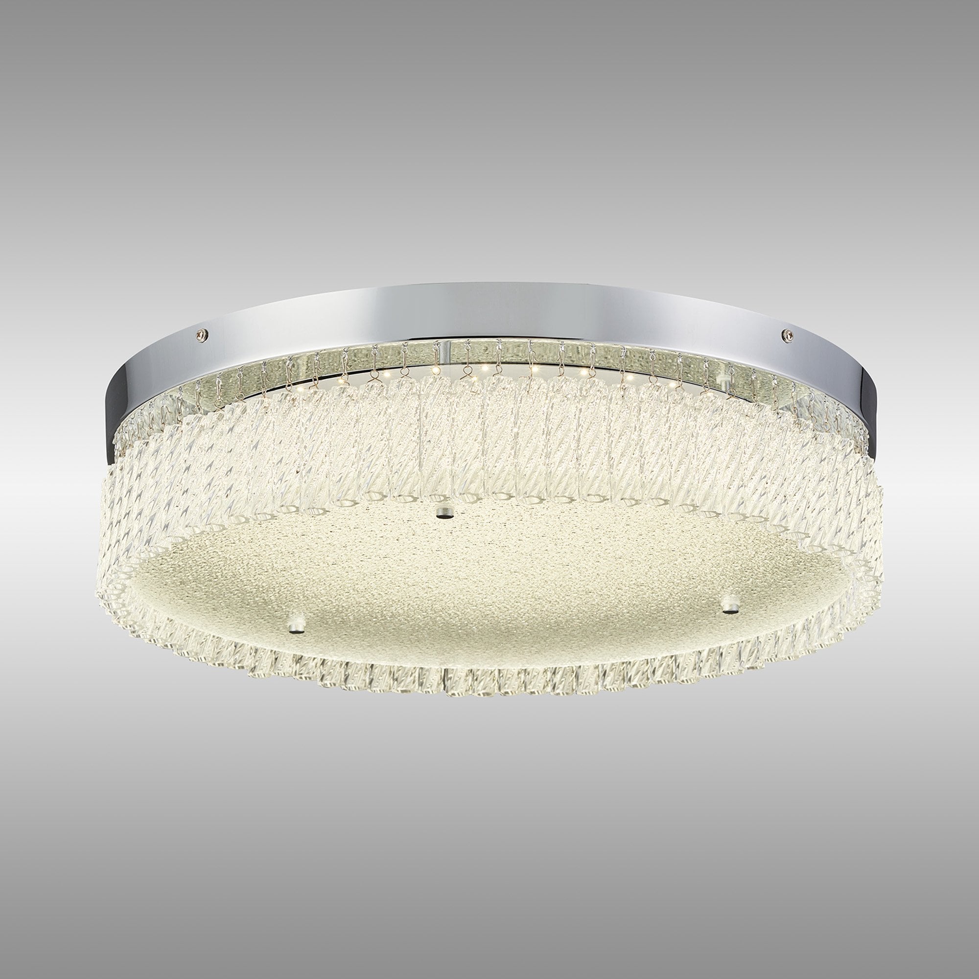 IL80056 Aiden 50cm Round Flush Ceiling 30W LED Polished Chrome/Glass