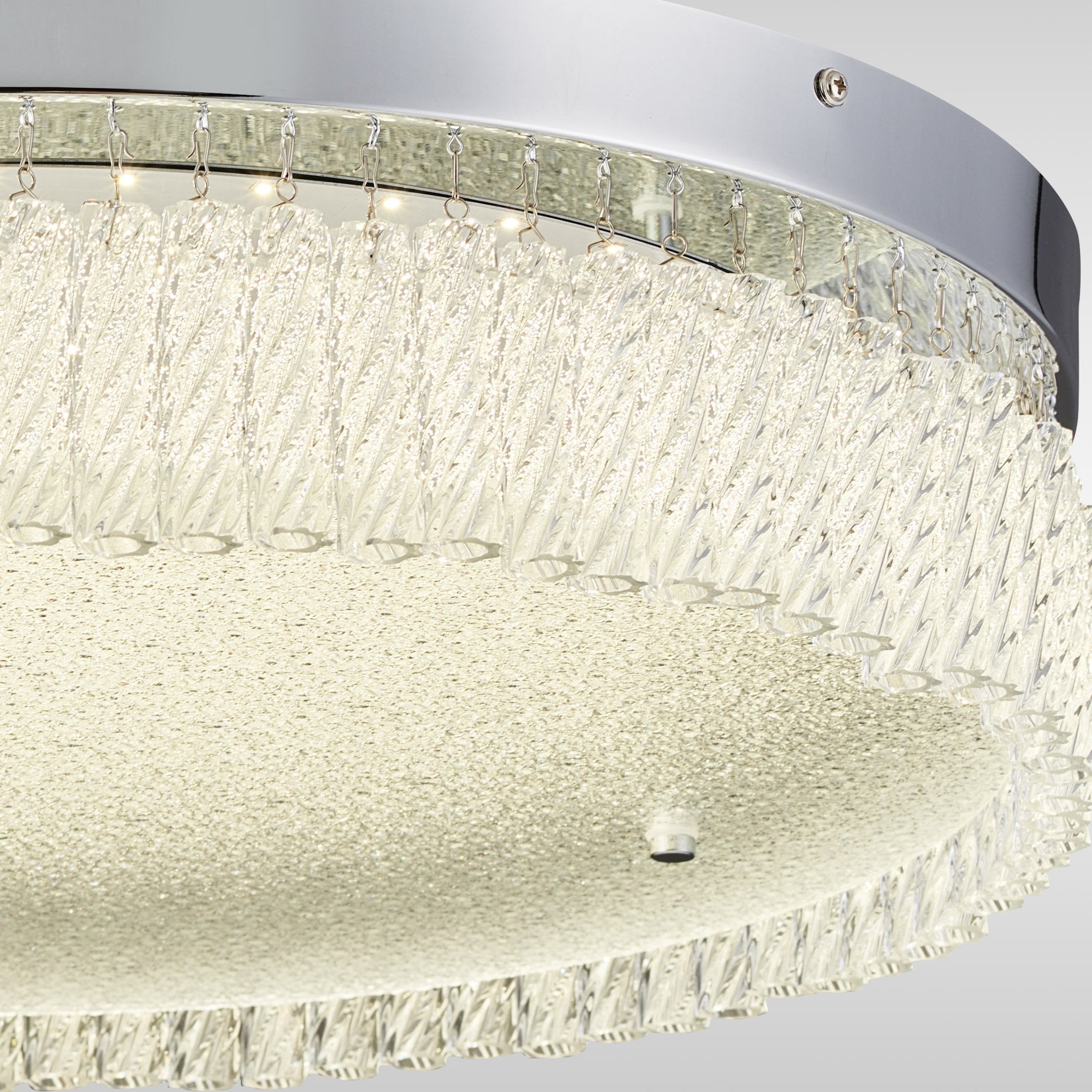 IL80056 Aiden 50cm Round Flush Ceiling 30W LED Polished Chrome/Glass