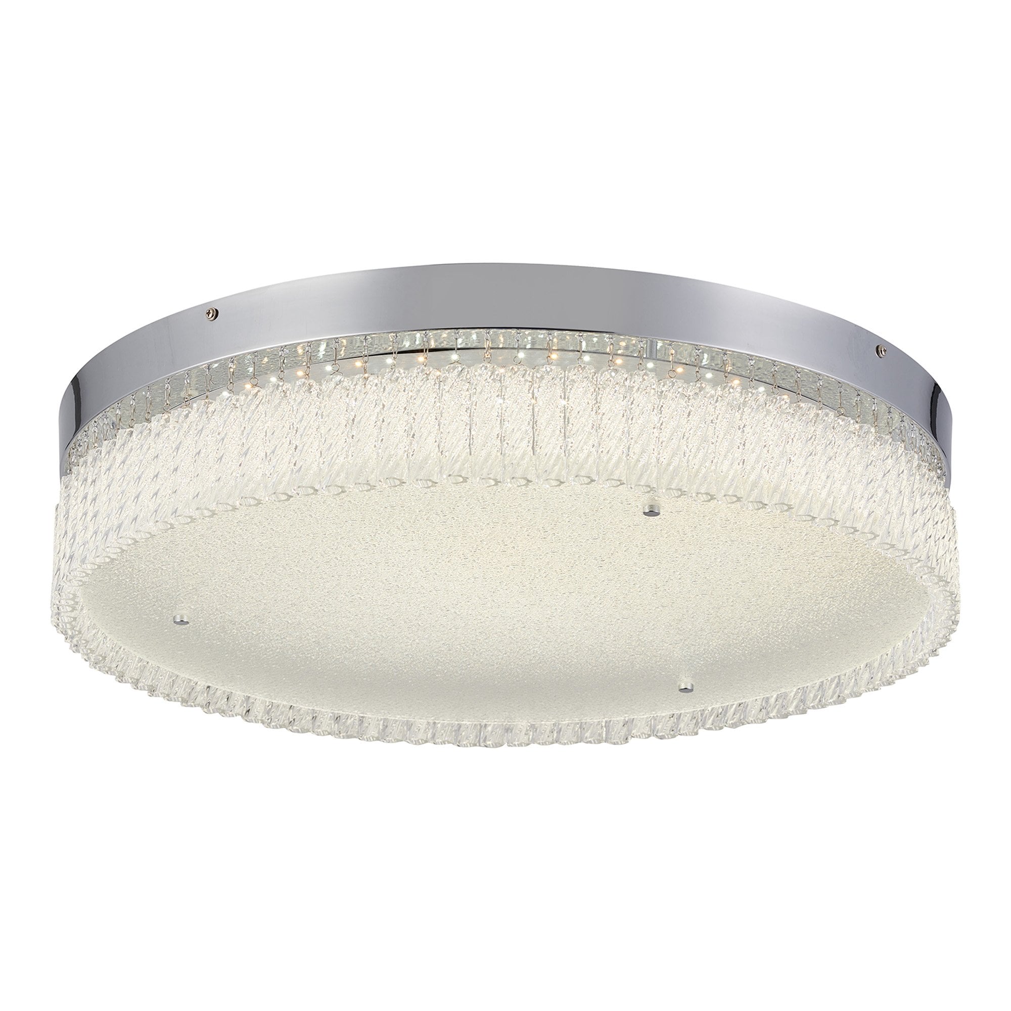 IL80057 Aiden 60cm Round Flush Ceiling 40W LED Remote Control Polished Chrome/Glass