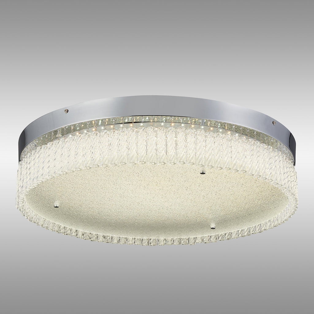 IL80057 Aiden 60cm Round Flush Ceiling 40W LED Remote Control Polished Chrome/Glass