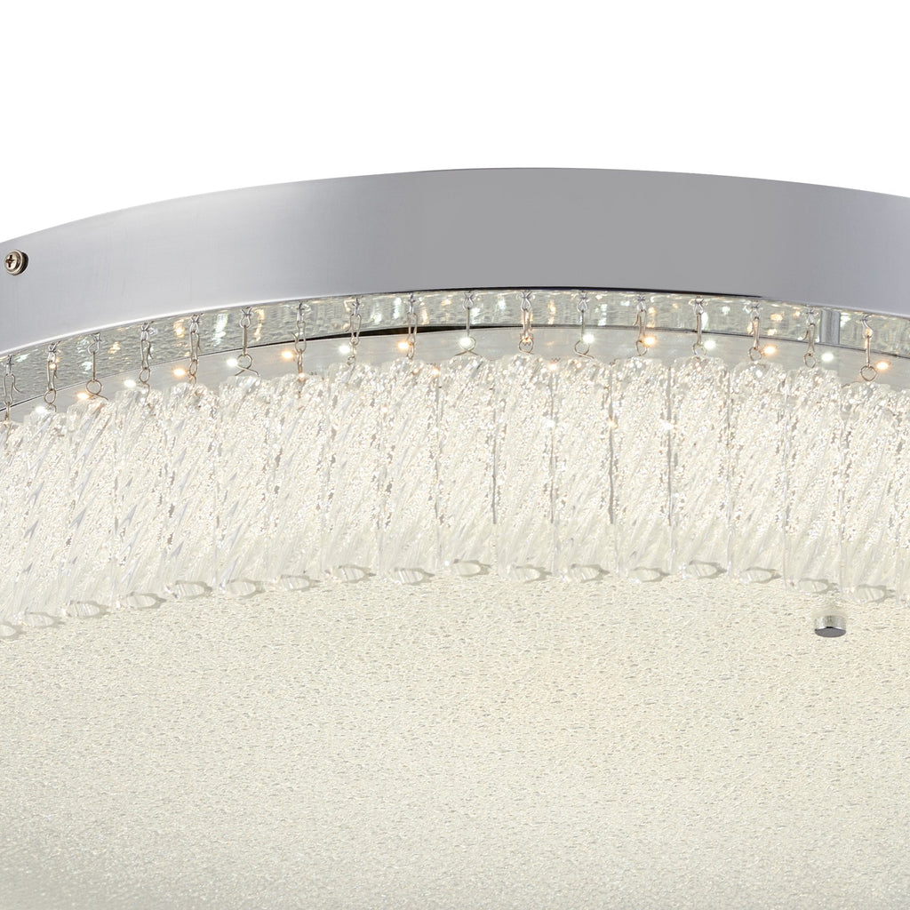 IL80057 Aiden 60cm Round Flush Ceiling 40W LED Remote Control Polished Chrome/Glass