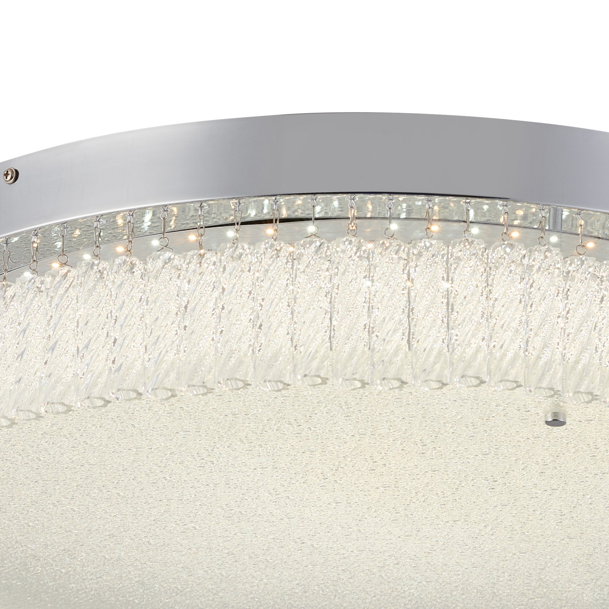IL80057 Aiden 60cm Round Flush Ceiling 40W LED Remote Control Polished Chrome/Glass