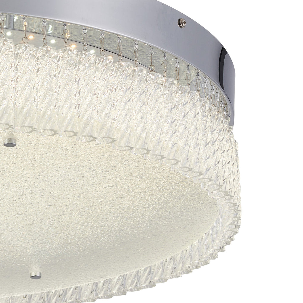 IL80057 Aiden 60cm Round Flush Ceiling 40W LED Remote Control Polished Chrome/Glass