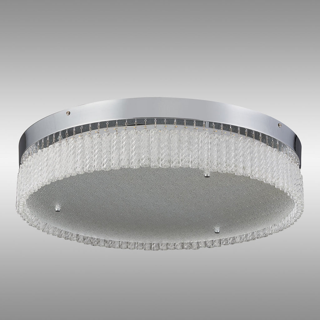 IL80057 Aiden 60cm Round Flush Ceiling 40W LED Remote Control Polished Chrome/Glass