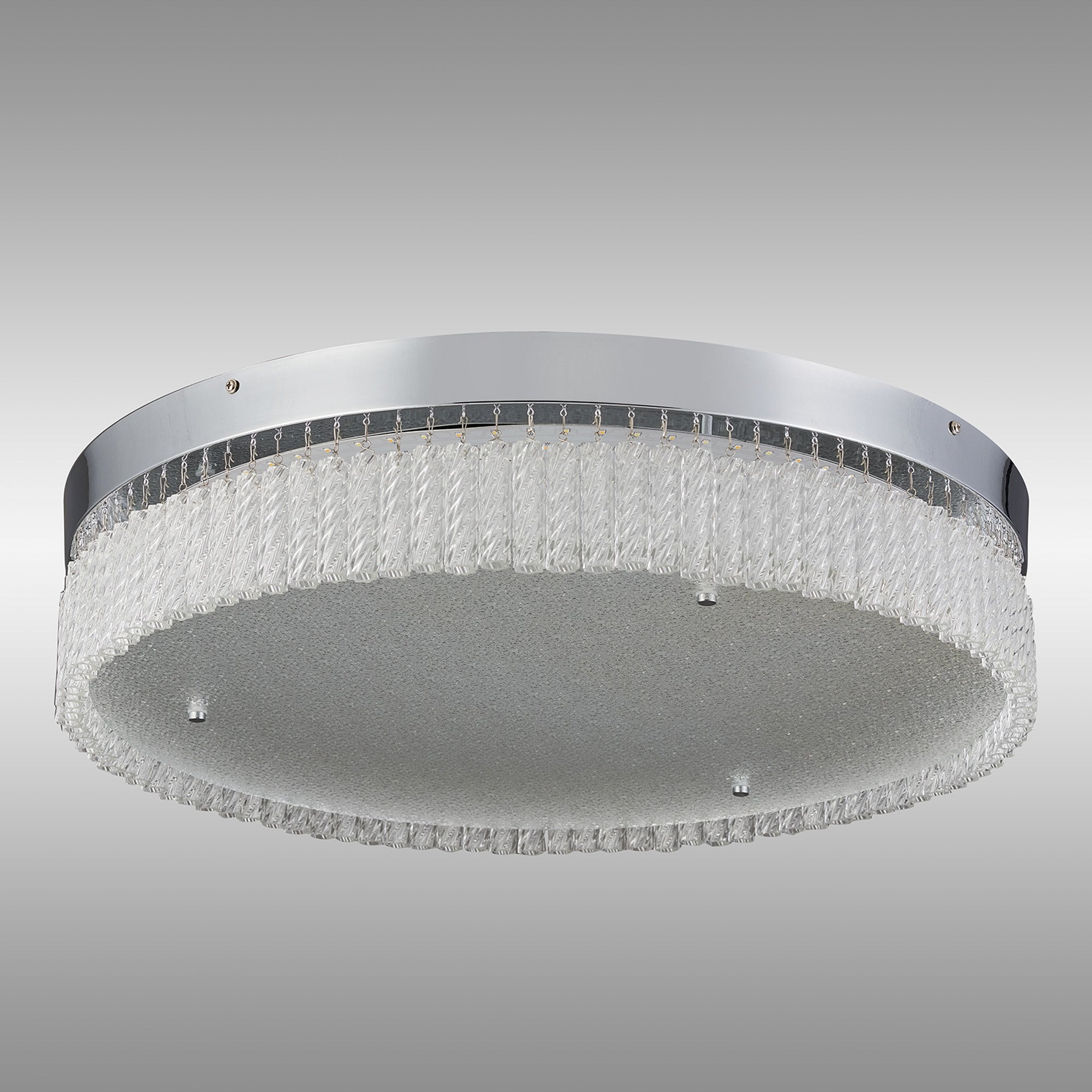 IL80057 Aiden 60cm Round Flush Ceiling 40W LED Remote Control Polished Chrome/Glass