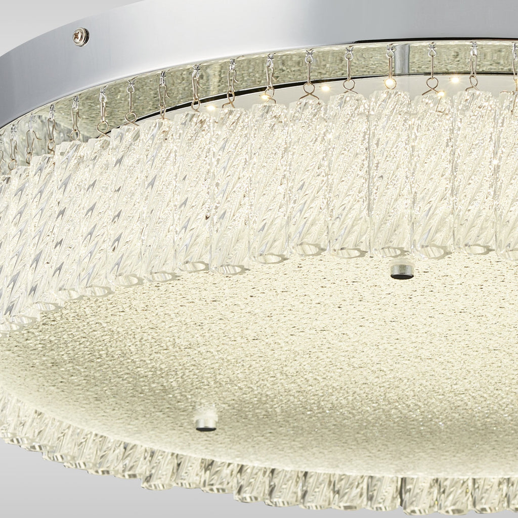 IL80057 Aiden 60cm Round Flush Ceiling 40W LED Remote Control Polished Chrome/Glass