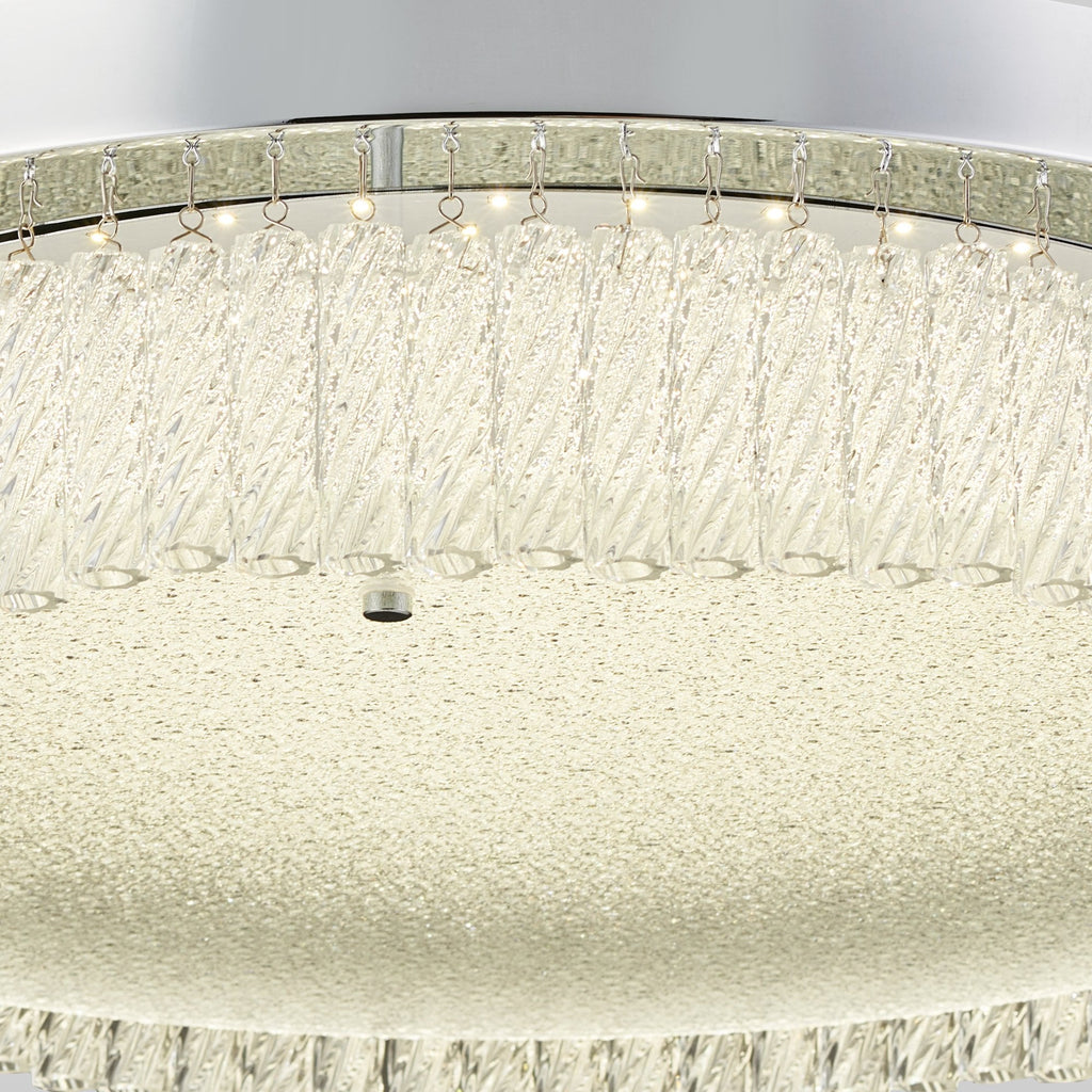 IL80057 Aiden 60cm Round Flush Ceiling 40W LED Remote Control Polished Chrome/Glass