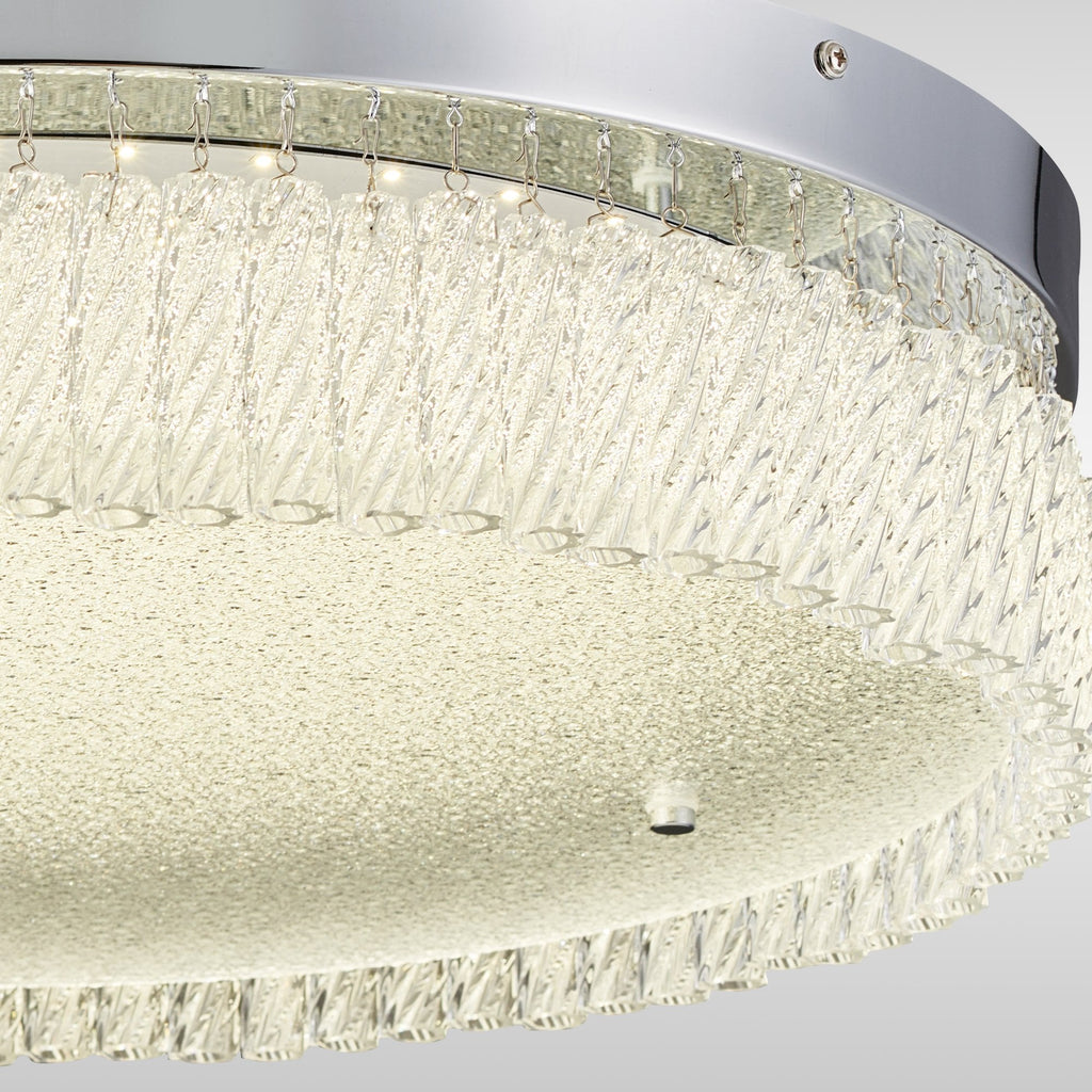IL80057 Aiden 60cm Round Flush Ceiling 40W LED Remote Control Polished Chrome/Glass