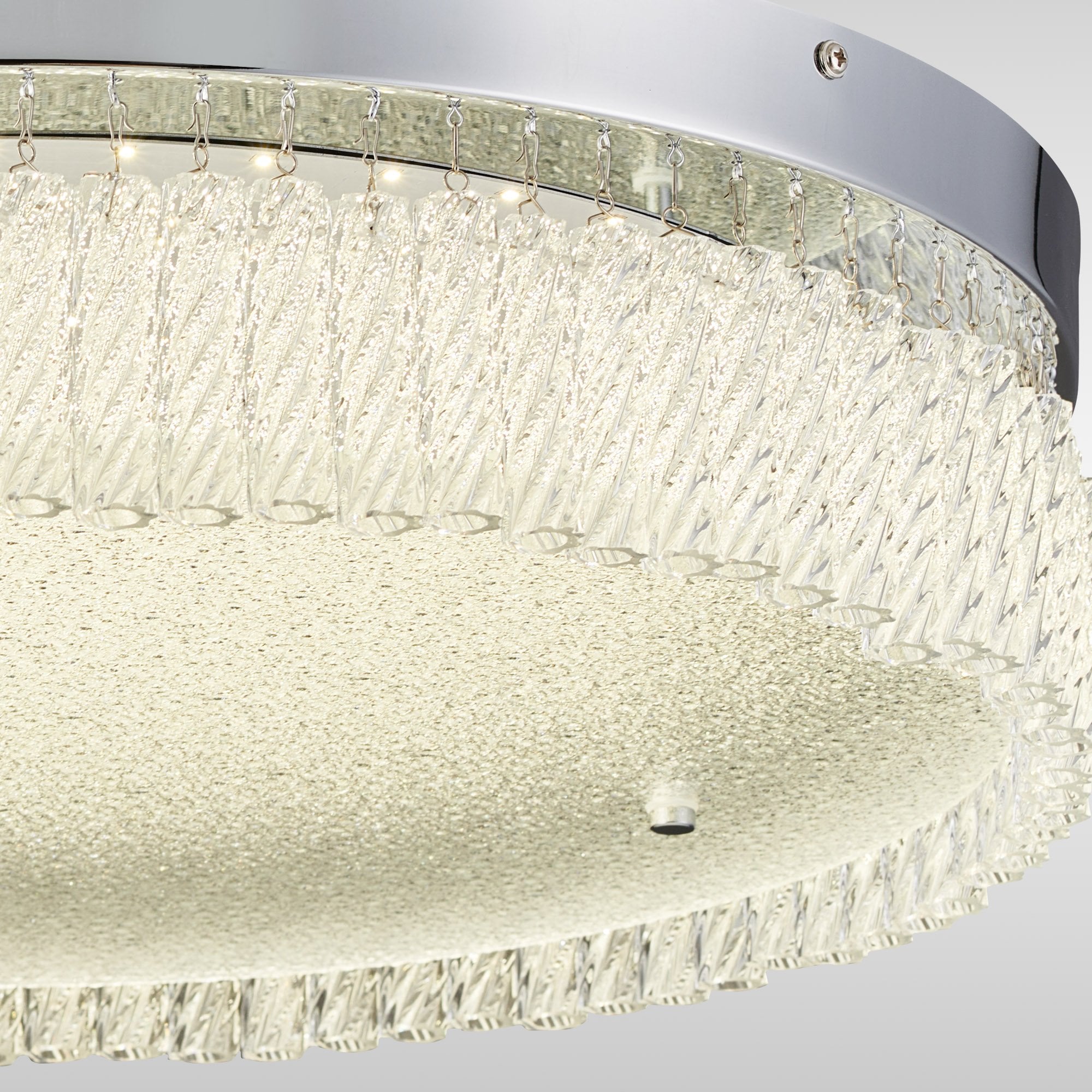 IL80057 Aiden 60cm Round Flush Ceiling 40W LED Remote Control Polished Chrome/Glass