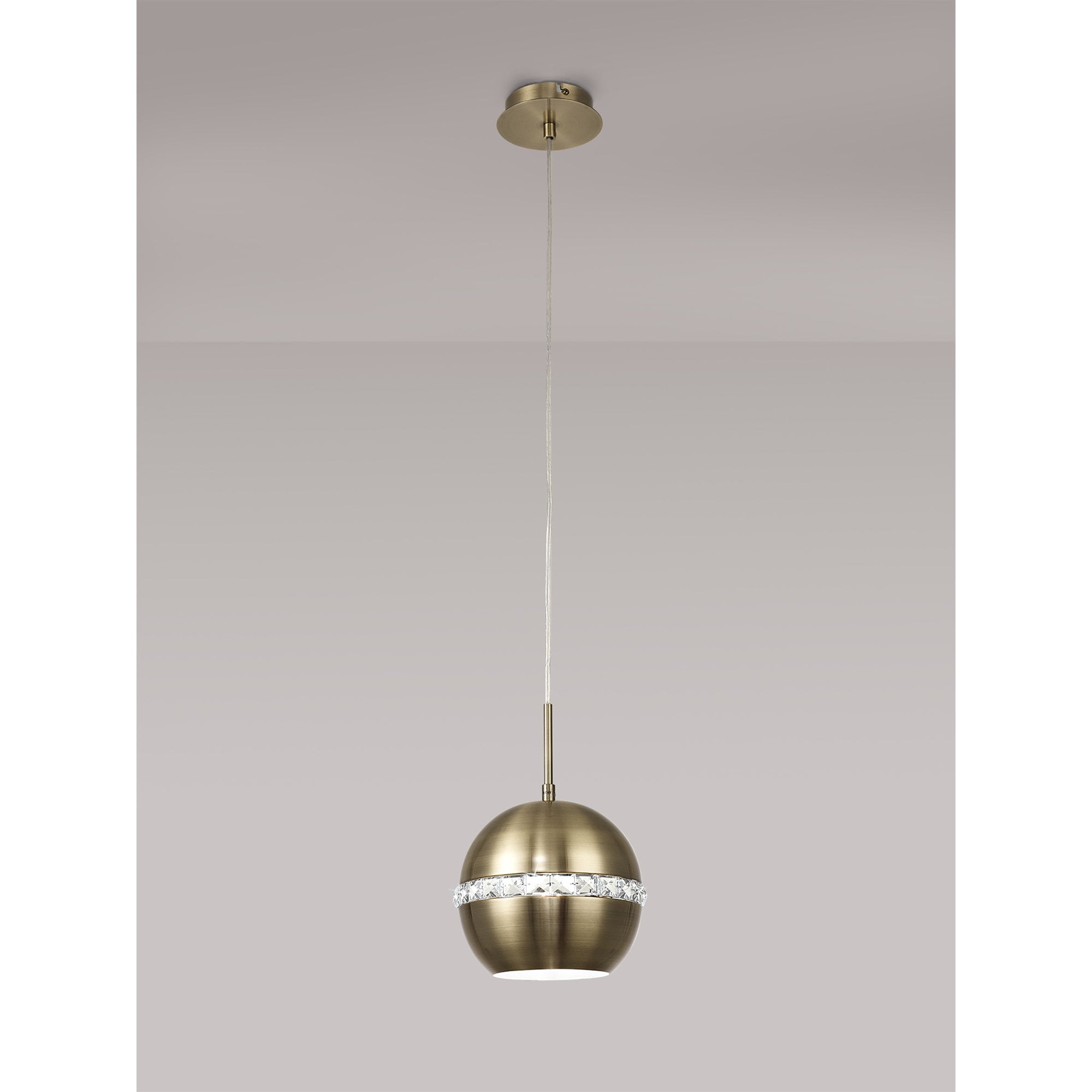IL32840 Andrea Single Pendant 1 Light E27 Antique Brass/Crystal