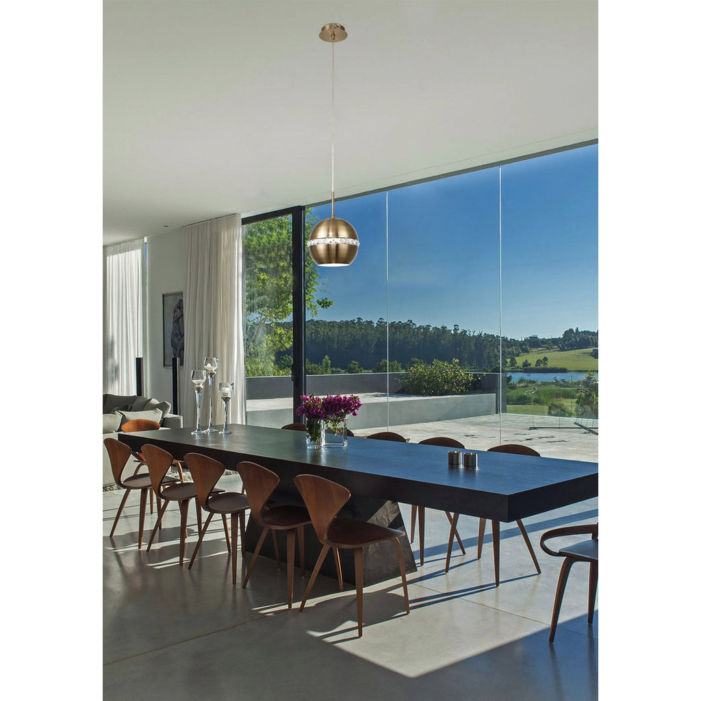 IL32840 Andrea Single Pendant 1 Light E27 Antique Brass/Crystal