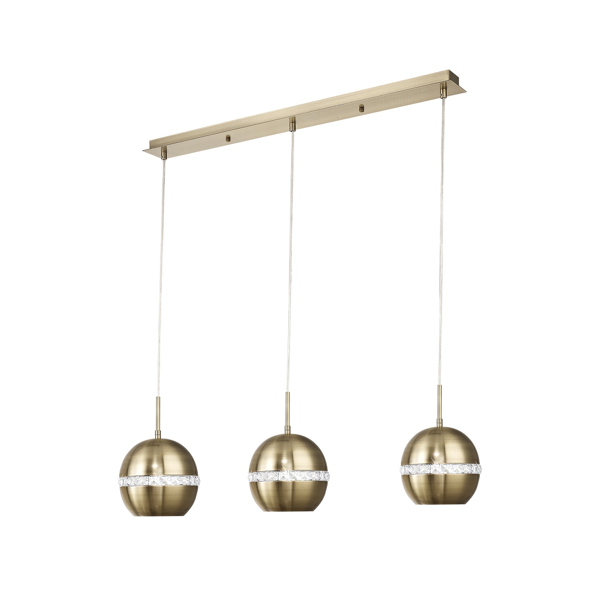 IL32841 Andrea Pendant 3 Light E27 Linear Antique Brass/Crystal