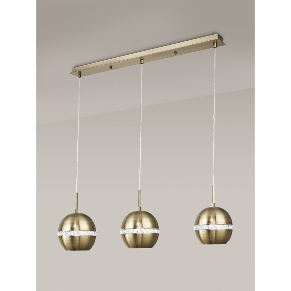 IL32841 Andrea Pendant 3 Light E27 Linear Antique Brass/Crystal