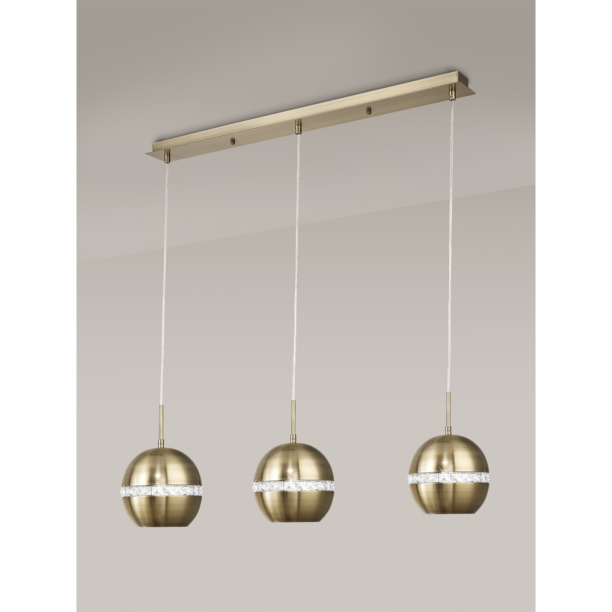 IL32841 Andrea Pendant 3 Light E27 Linear Antique Brass/Crystal