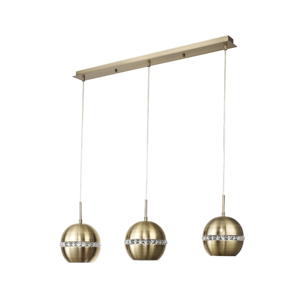 IL32841 Andrea Pendant 3 Light E27 Linear Antique Brass/Crystal