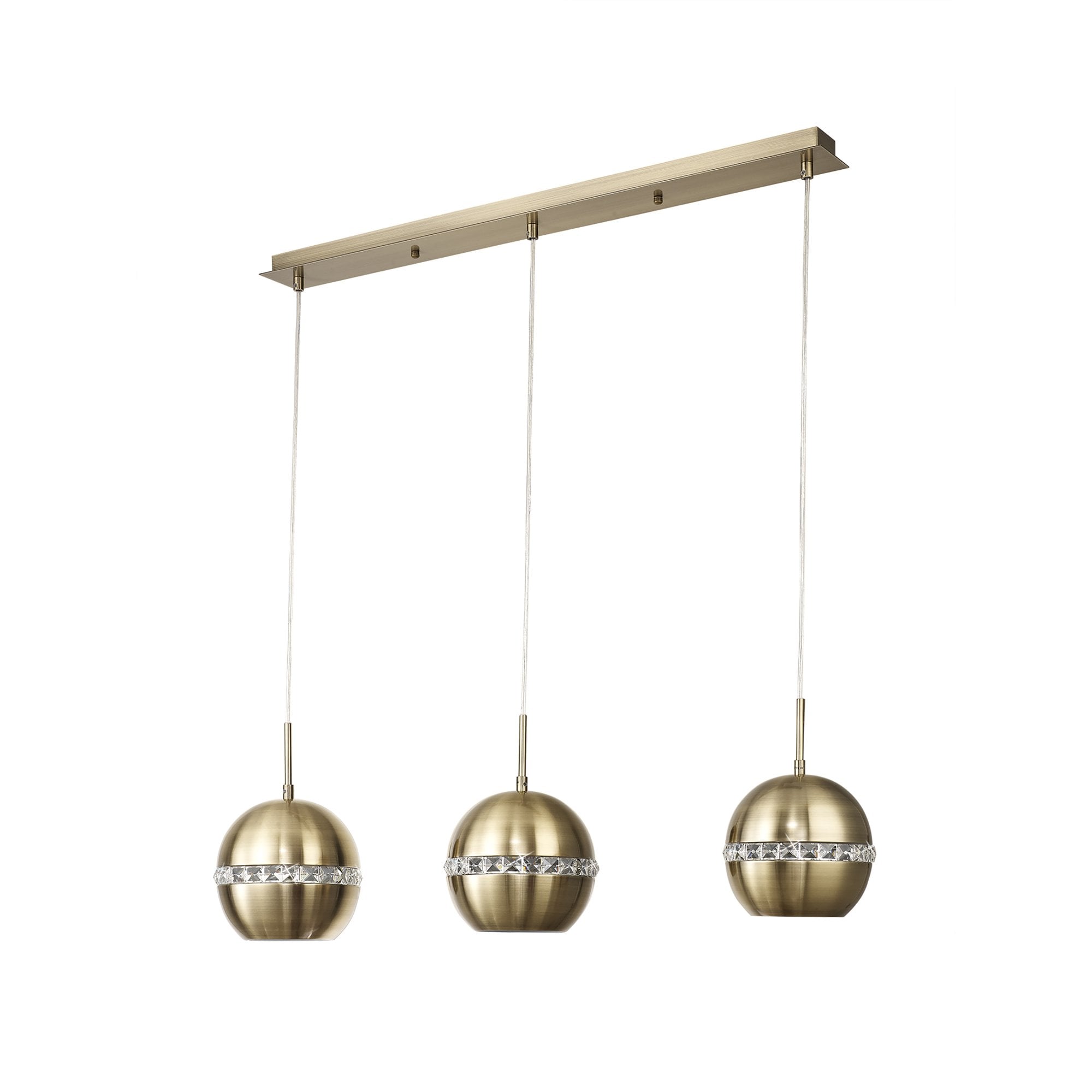IL32841 Andrea Pendant 3 Light E27 Linear Antique Brass/Crystal