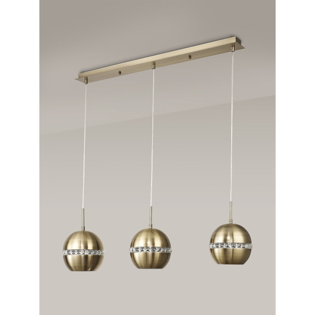 IL32841 Andrea Pendant 3 Light E27 Linear Antique Brass/Crystal