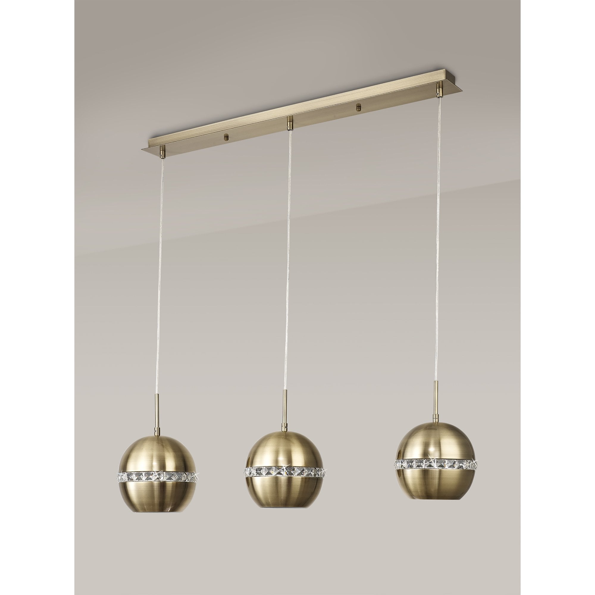 IL32841 Andrea Pendant 3 Light E27 Linear Antique Brass/Crystal